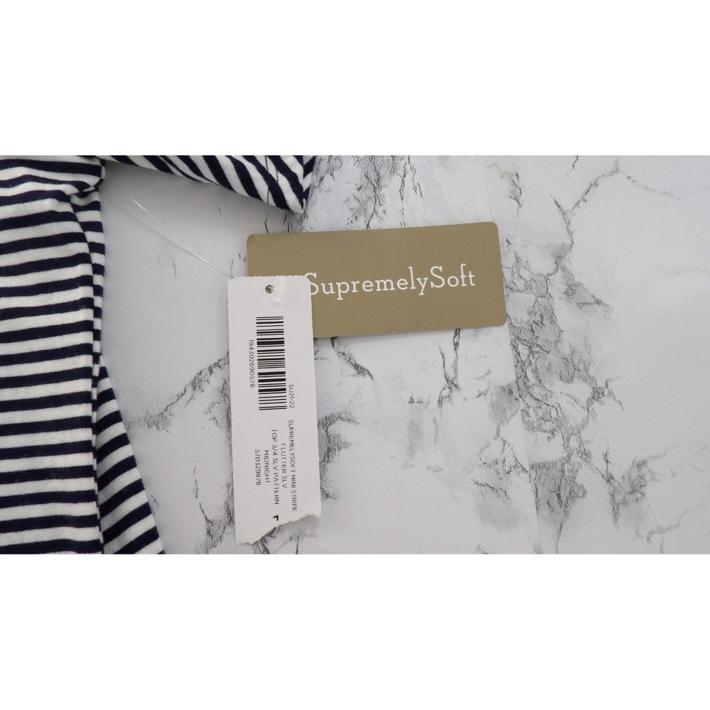 New Chico's Supremely Soft Flutter-Sleeve Mini Striped Blue‎ White Womens 1 US M - Picture 7 of 12